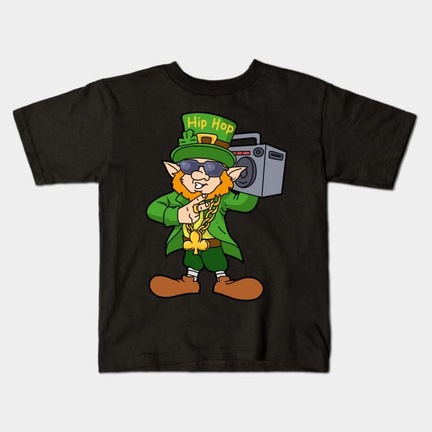 Kids St. Patrick's Day Shirt Boy Shamrock Hip Hop Leprechaun Kids T-Shirt by PomegranatePower